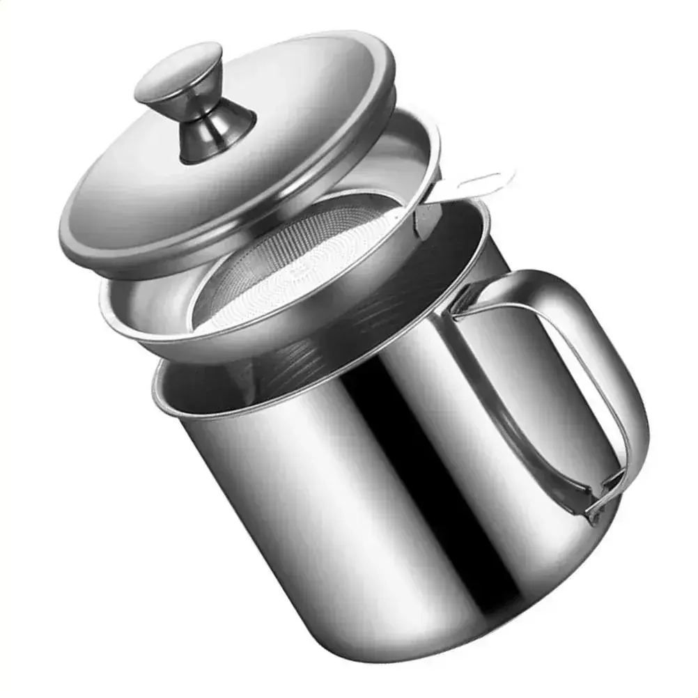 Pote Coador De Óleo Inox Com Tampa E Filtro