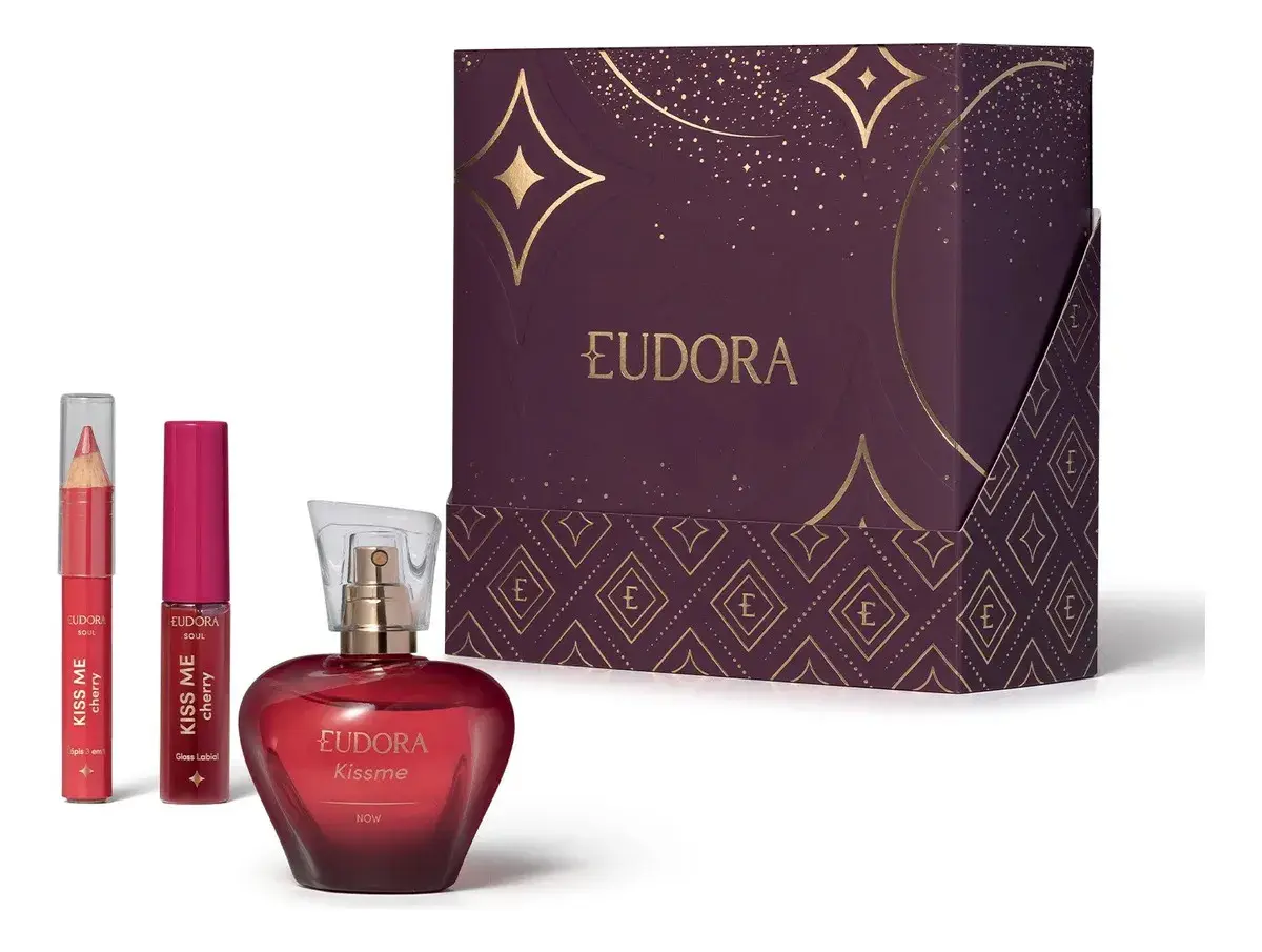 Kit Presente Eudora Kiss Me Now Perfume Feminino + Gloss + Lápis