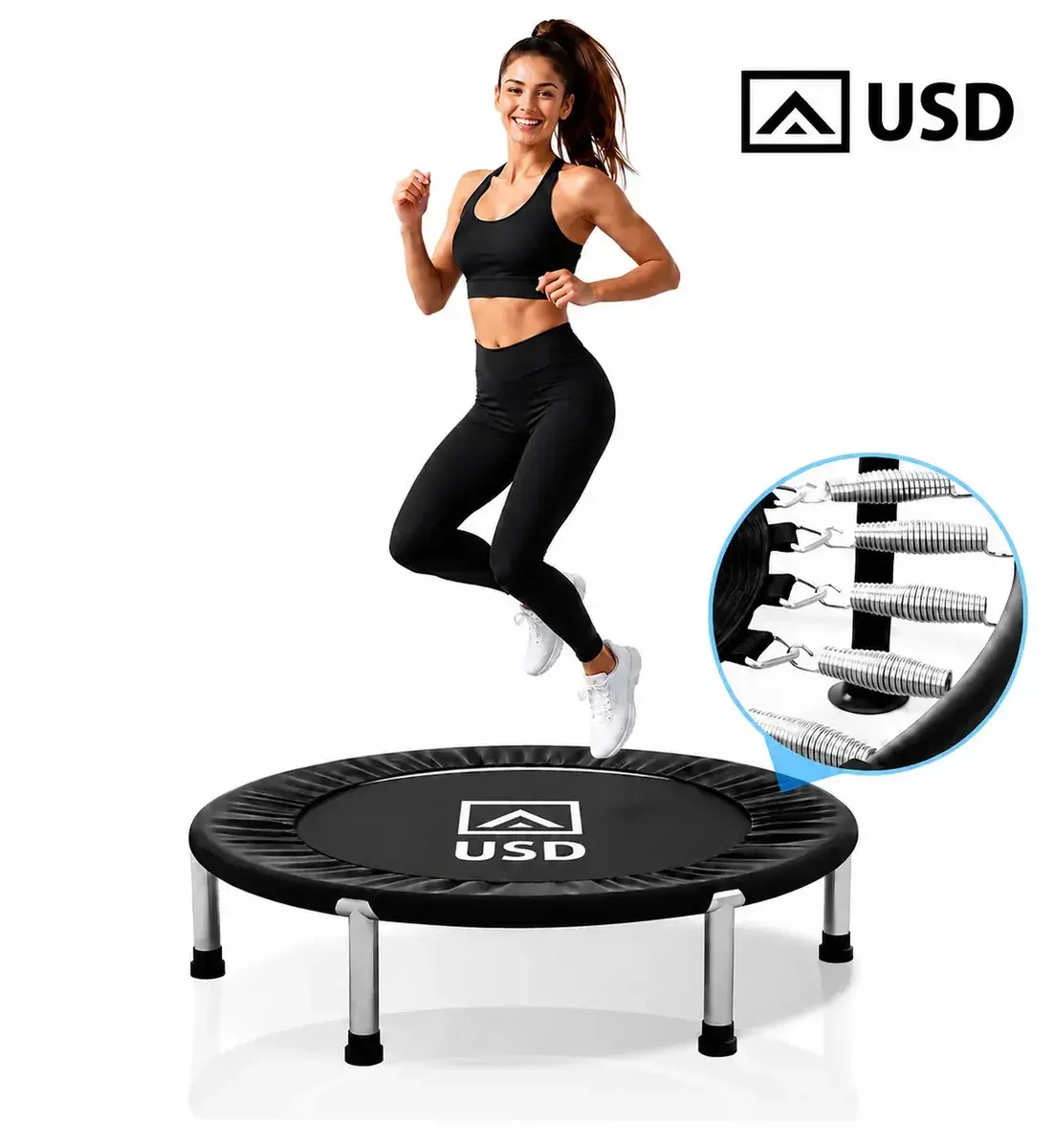 Trampolim Jump Profissional Com Capa Saia Diâmetro 1 Metro 200kg Resistente Cama Elástica Preto