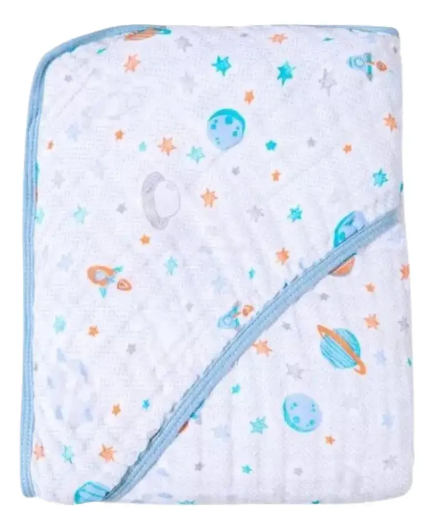 Toalha Banho Infantil Bebê Soft Capuz Fralda Algodão Planetas Papi Karinho