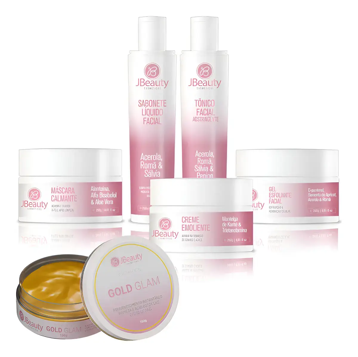 Kit Limpeza De Pele Jbeauty 5 Itens + Máscara Ouro Gold Glam