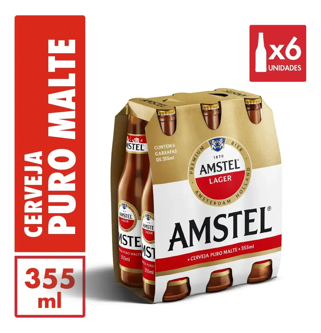 Cerveja Amstel Lager Puro Malte LN 355ml Pack 6 unidades
