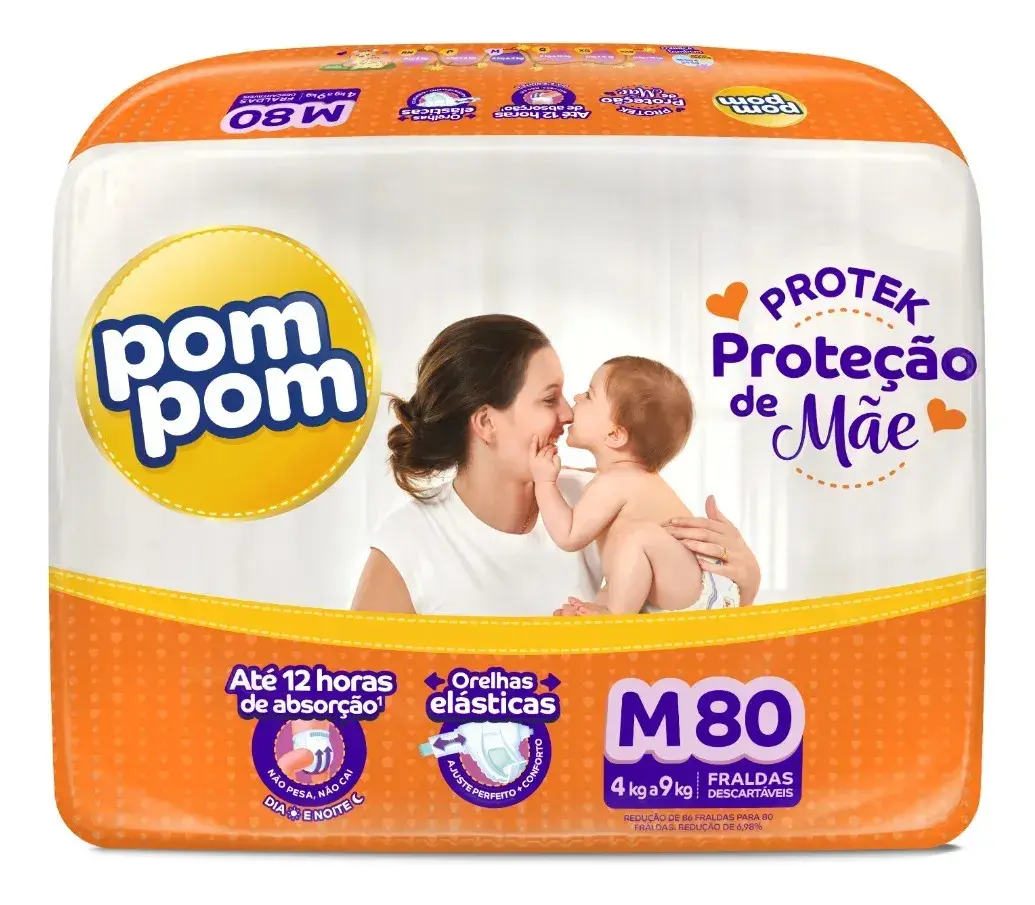 Fralda Pom Pom Derma Protek Hiper M 80 Unidades