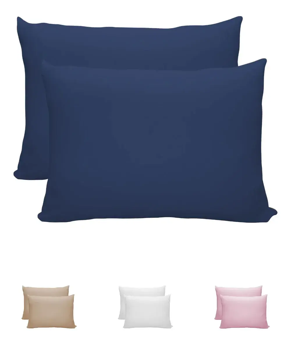 Kit 2 Fronha 50x70 cm 100% Algodão Malha Lisa Envelope Capa para Travesseiro Padrão Solteiro Casal Avulsa Antialérgica Respirável Macia Confortável Toque Suave Azul Marinho 2 Peças - Renova Enxovais