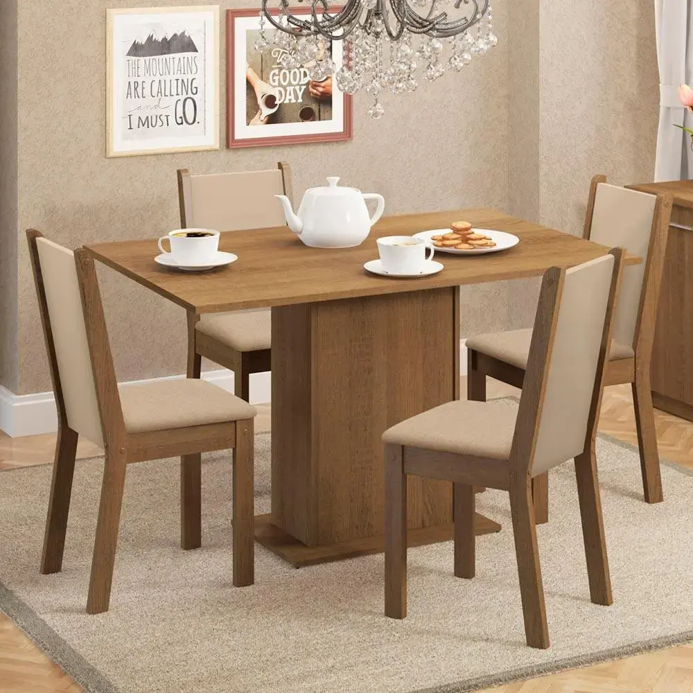 Sala De Jantar Madesa Talita Mesa Tampo Madeira 4 Cadeiras Cor Rustic/Crema/Pérola Desenho do tecido das cadeiras Liso