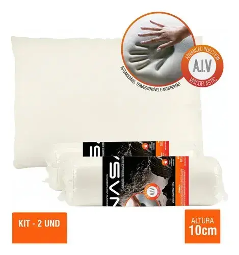 Travesseiro Kit Nasa X 2 un Duoflex Altura 10cm Para Fronha 45x65cm Antiácaro Capa Malha 100% algodão