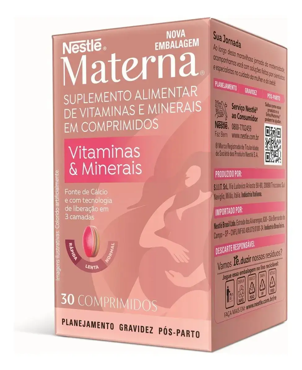 Materna Nestlé 30 Cps Suplemento Essenciais Para Mãe E Bebê