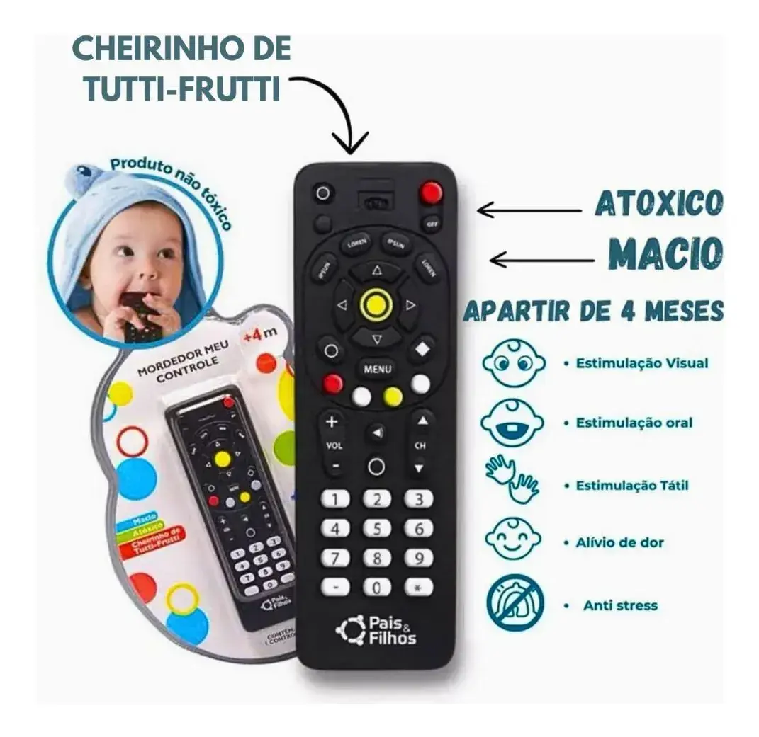 Mordedor Controle Remoto Preto Pais & Filhos Cheirinho Tutti-frutti