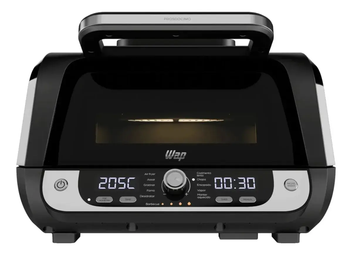 Fritadeira Elétrica Air Fryer WAP Cozinha Barbecue com Painel Digital e 12 Funções Preto e cinza