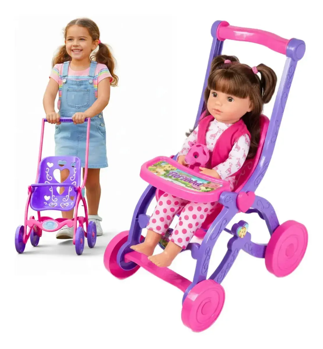 Carrinho De Boneca Bebê Reborn Brinquedo Menina Desmontável Lilás/rosa