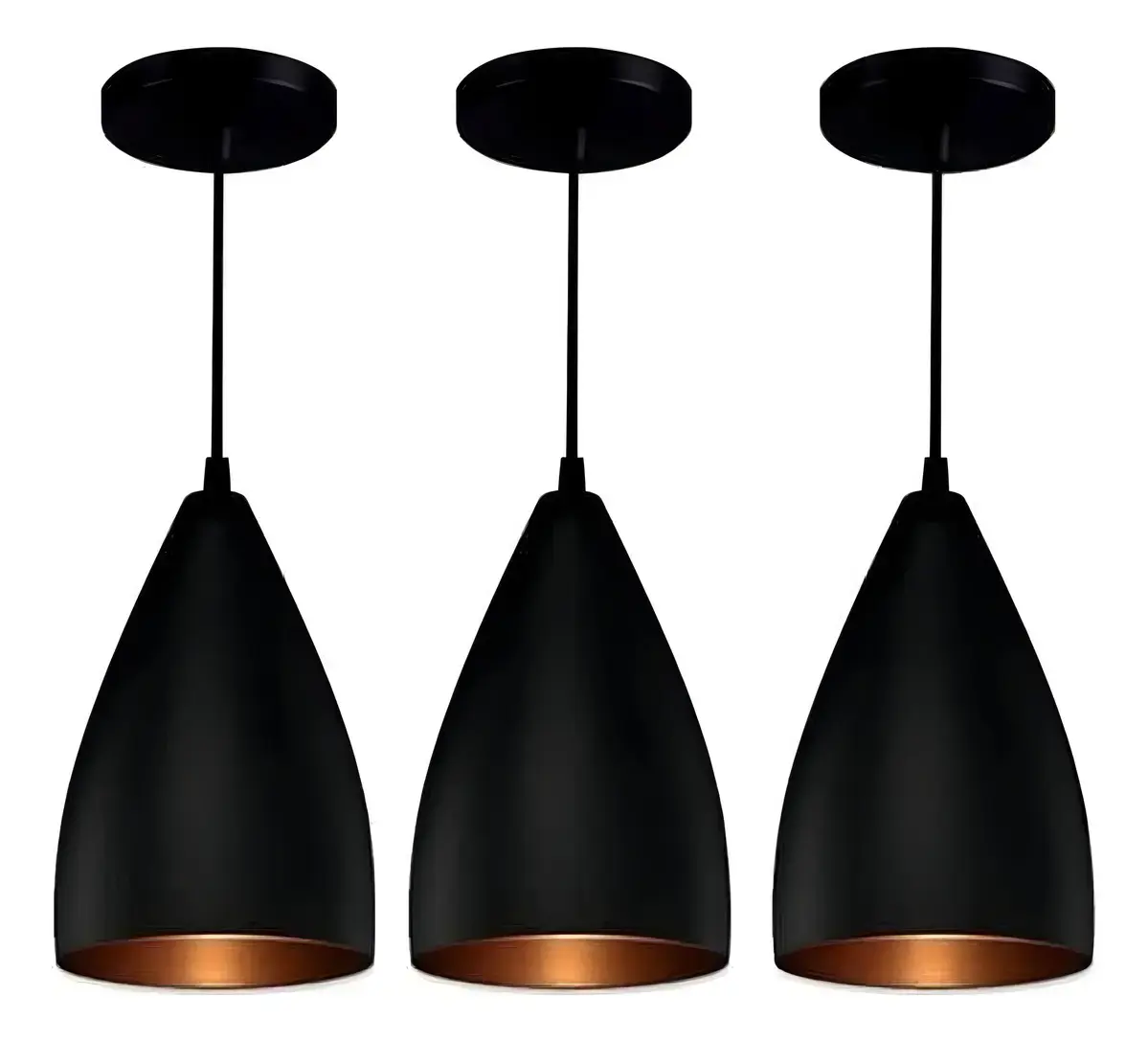 Luminária Pendente Teto Vegas Alumínio Preto 3 Unidades
