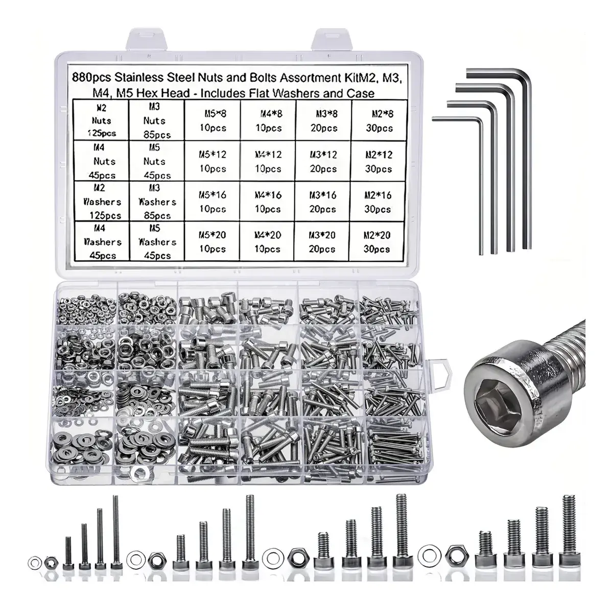 Kit 880pcs Parafusos Porcas Arruelas Inox Cabeça Sextavada