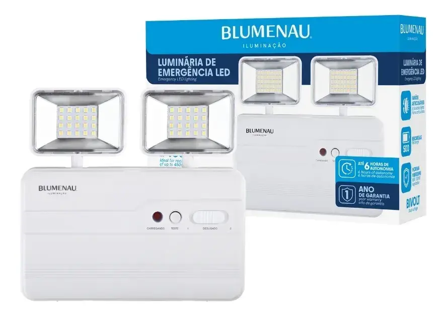 Bloco Luminária De Emergência Led Blumenau Iluminação 2 Faróis 6500k