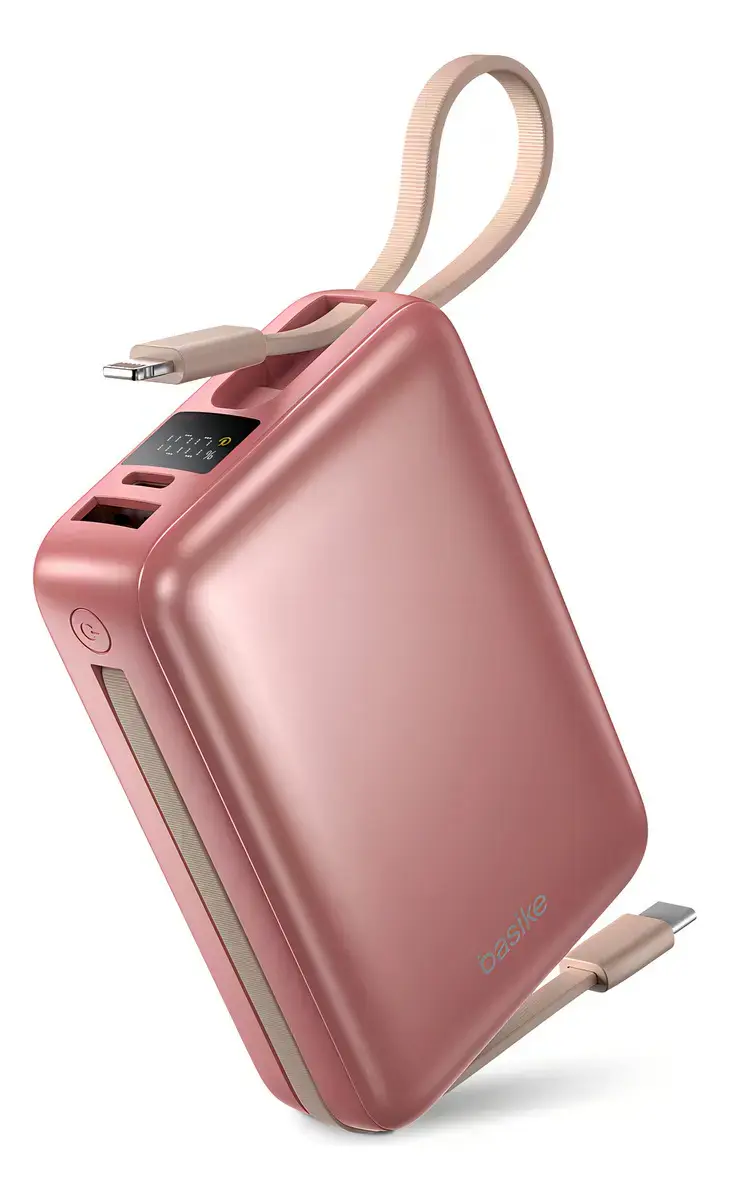 Carregador Portátil Power Bank Basike 20000mAh 22.5W Rápido Cabos Embutidos Tipo C iPhone Samsung