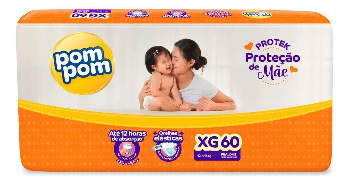 Fralda Pom Pom Protek XG Proteção de Mãe com 60 Unidades