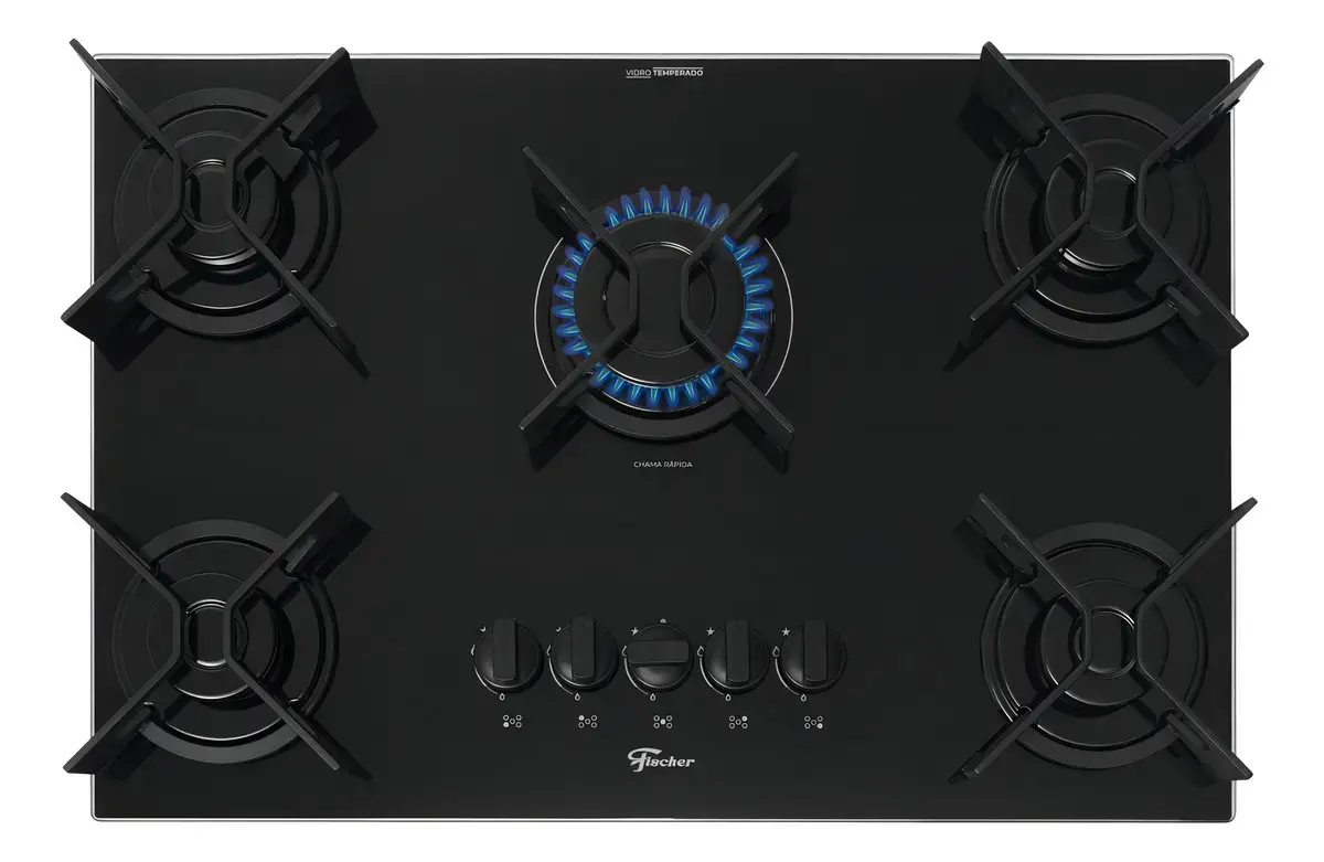 Cooktop a Gás Fischer 5 Bocas Fit Line Trempe Iron