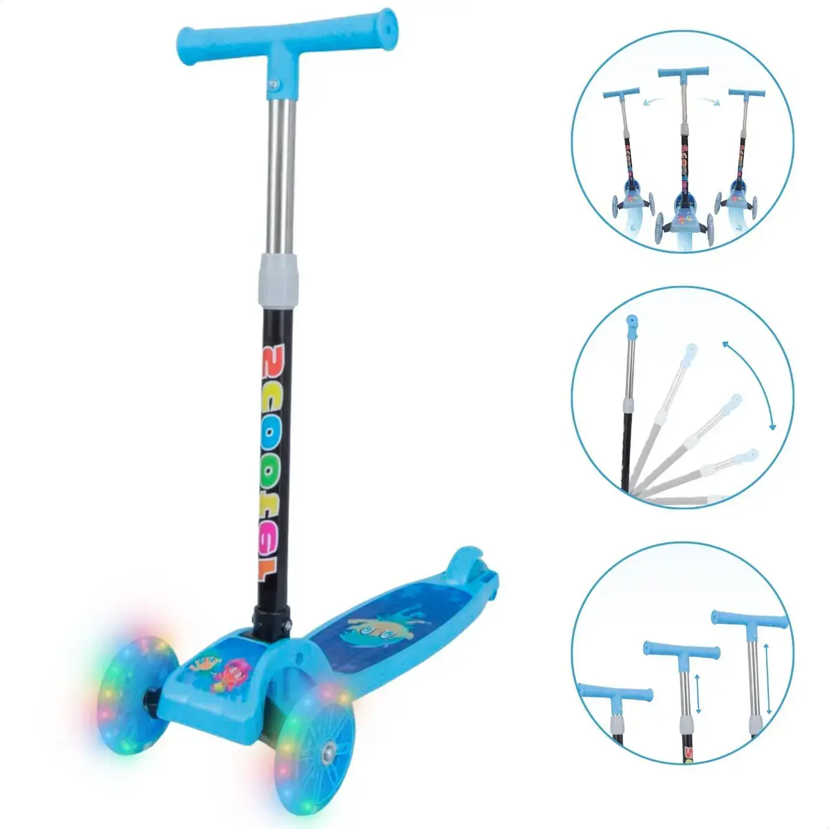 Patinete Infantil 3 Rodas com Led/Dobrável Menino/Menina
