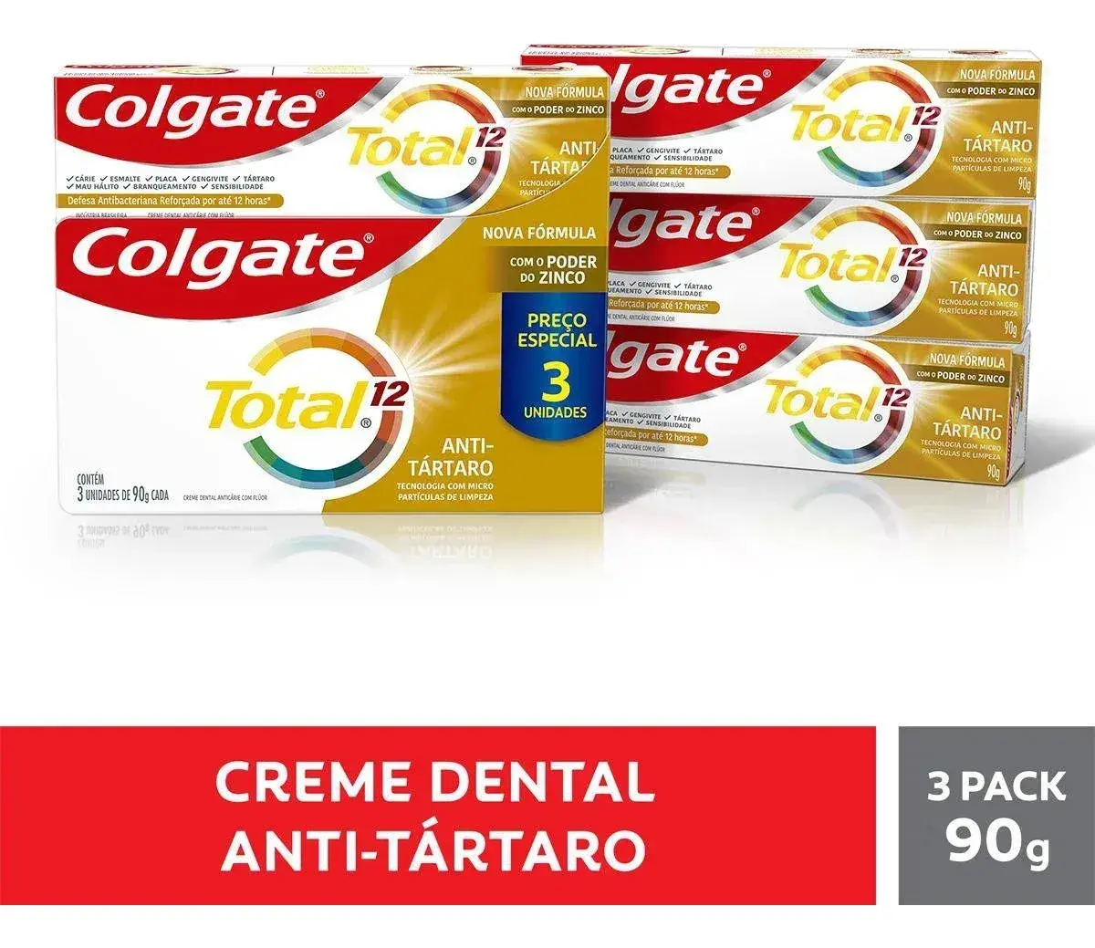 Creme Dental Total Anti-Tártaro 3 Unidades De 90g Cada Colgate