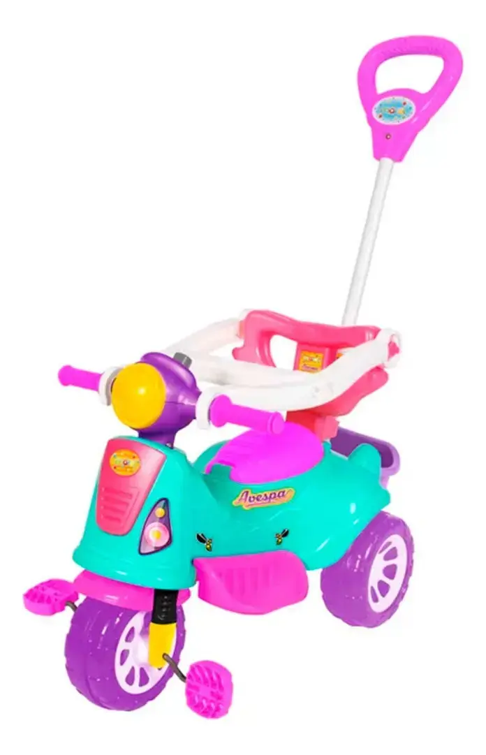 Triciclo Passeio Infantil com Empurrador Avespa Rosa Maral