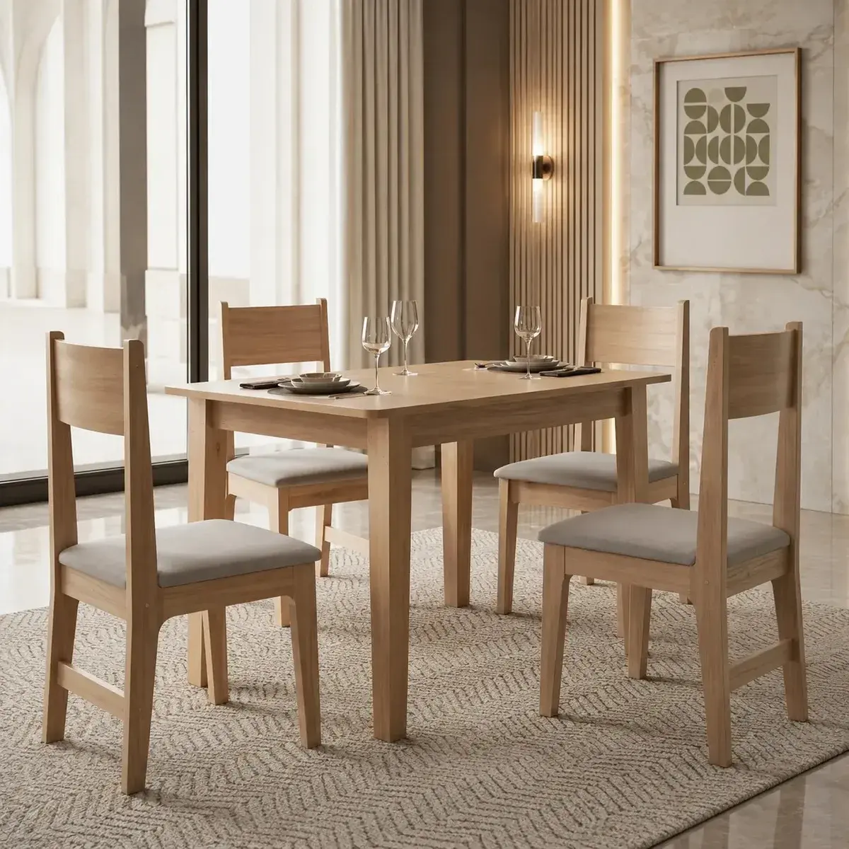 Conjunto de Jantar Sonetto Móveis Mesa Retangular 4 Cadeiras Modernas Mel/Bege