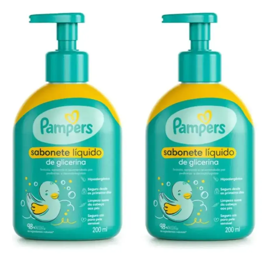 Kit 2 Sabonete Infantil Liquido De Glicerina Pampers 200ml