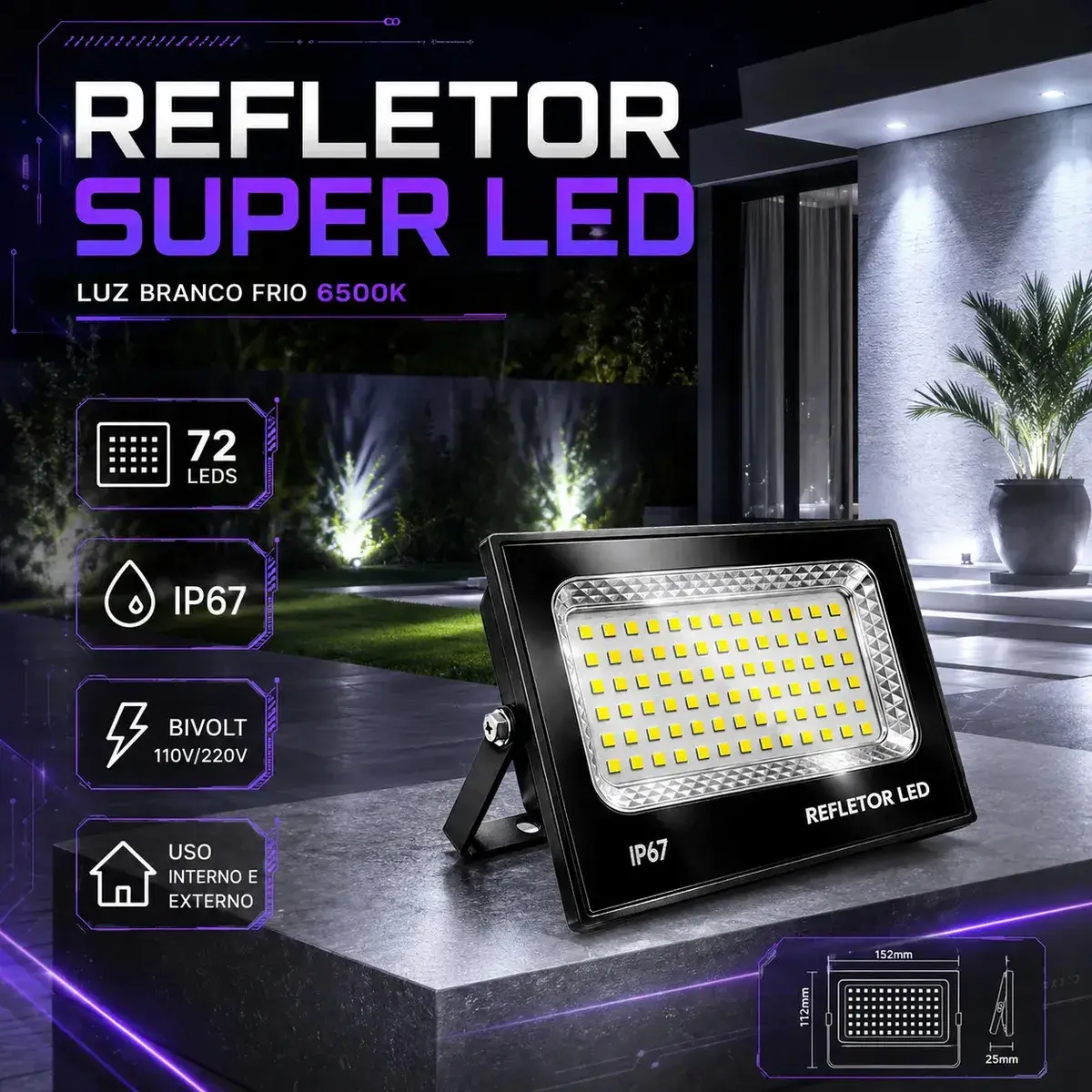 Kit 4 Refletores LED 400W Blackone Bivolt IP67 Branco Frio 6500K Externo