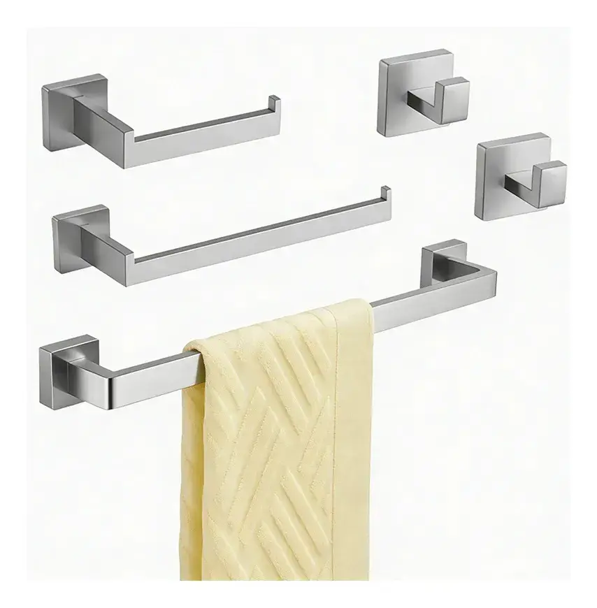 Kit 5 Pcs Inox Banheiro Porta Toalhas Dreamway Acero De Fosco Aço Inoxidável