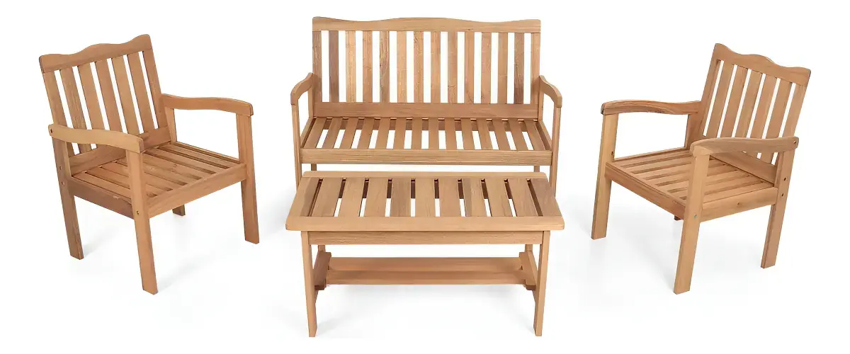 Conjunto Jardim Madeira Eucalipto 4 Peças Yescasa Mesa Centro