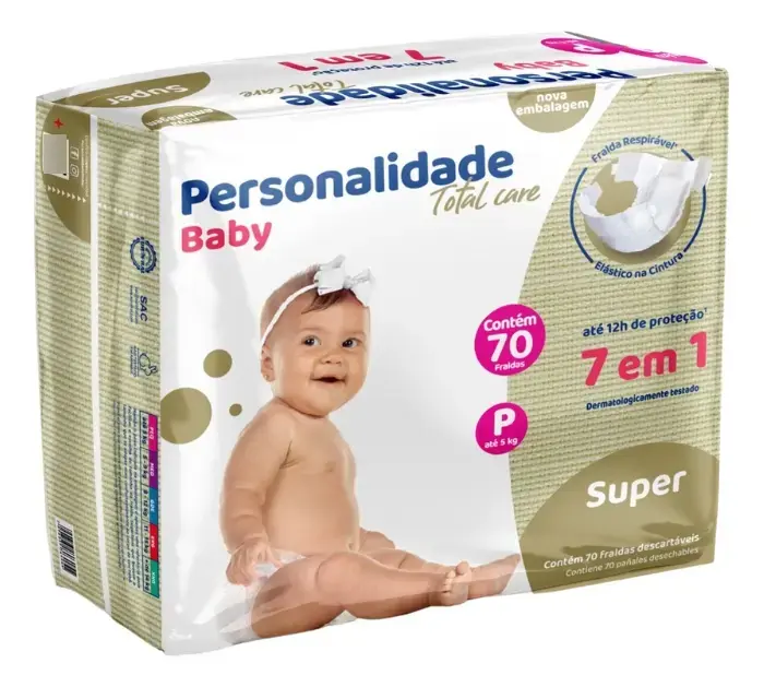 Fralda Descartável Personalidade Total Care P, 70 Unidades, Com Proteção de Até 12h