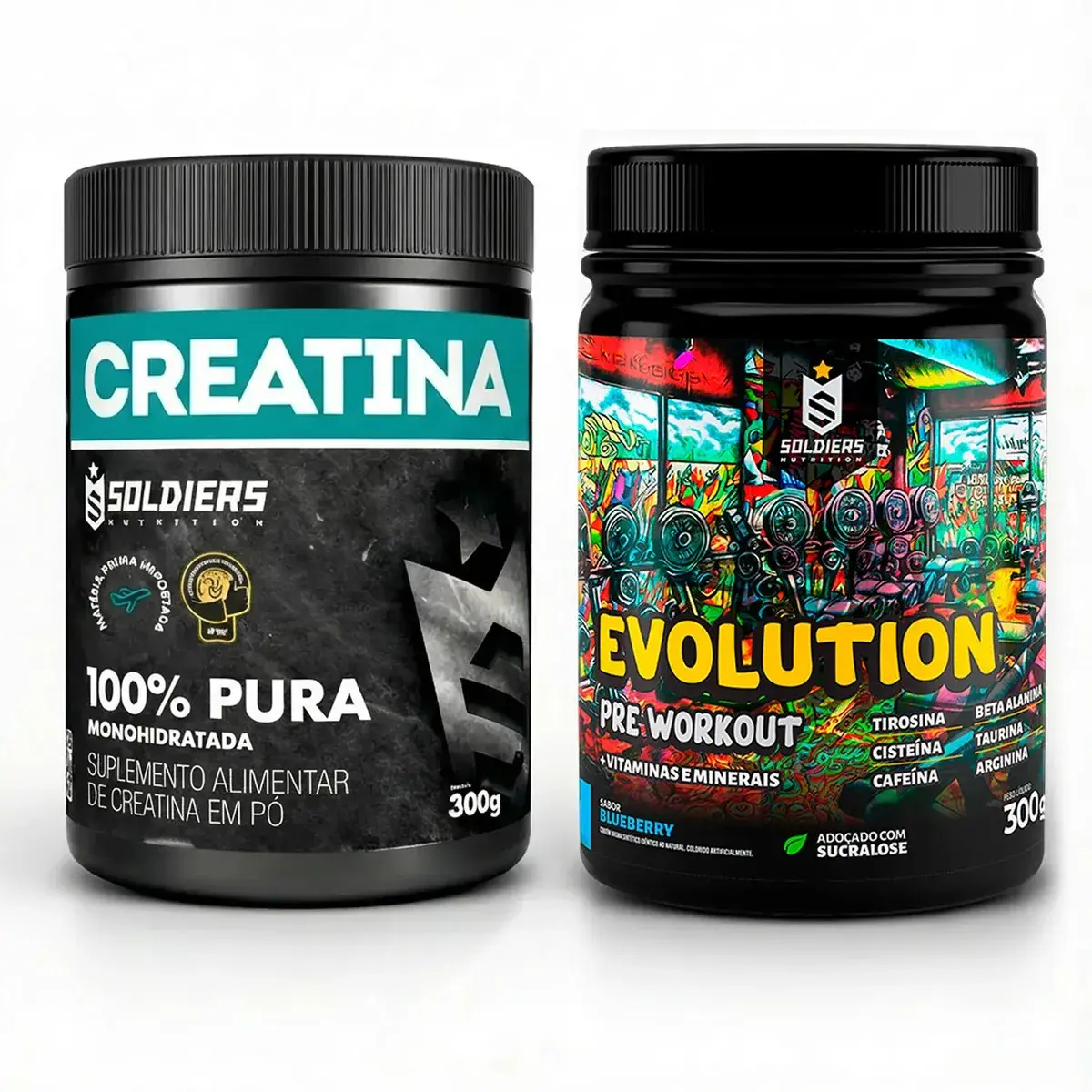 Creatina 300g + Pré-treino Limonada Suíça Evolution 300g - Soldiers Nutrition