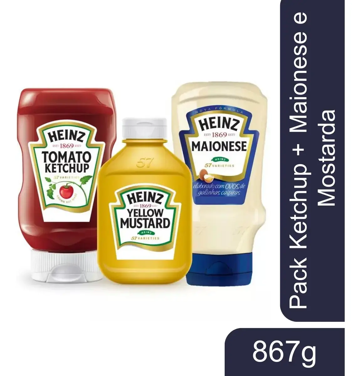 Kit tradicional ketchup 397g maionese 215g e mostarda 255g Heinz