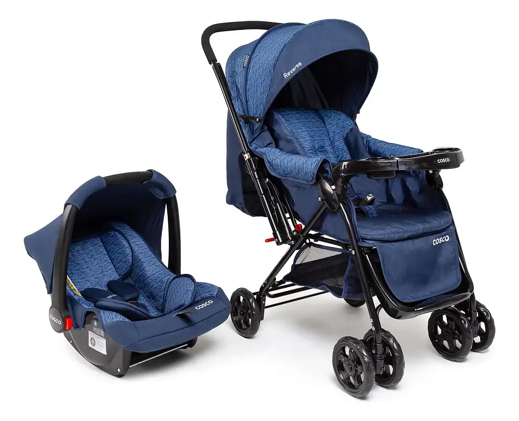 Travel System Cosco Kids, Reverse, 0 a 15kg, Azul Rajado