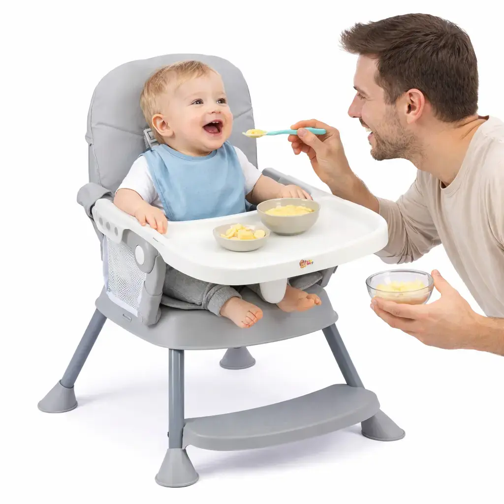 Cadeira De Alimentação Bebê Portátil - Cadeirão Cinza - I Love Baby