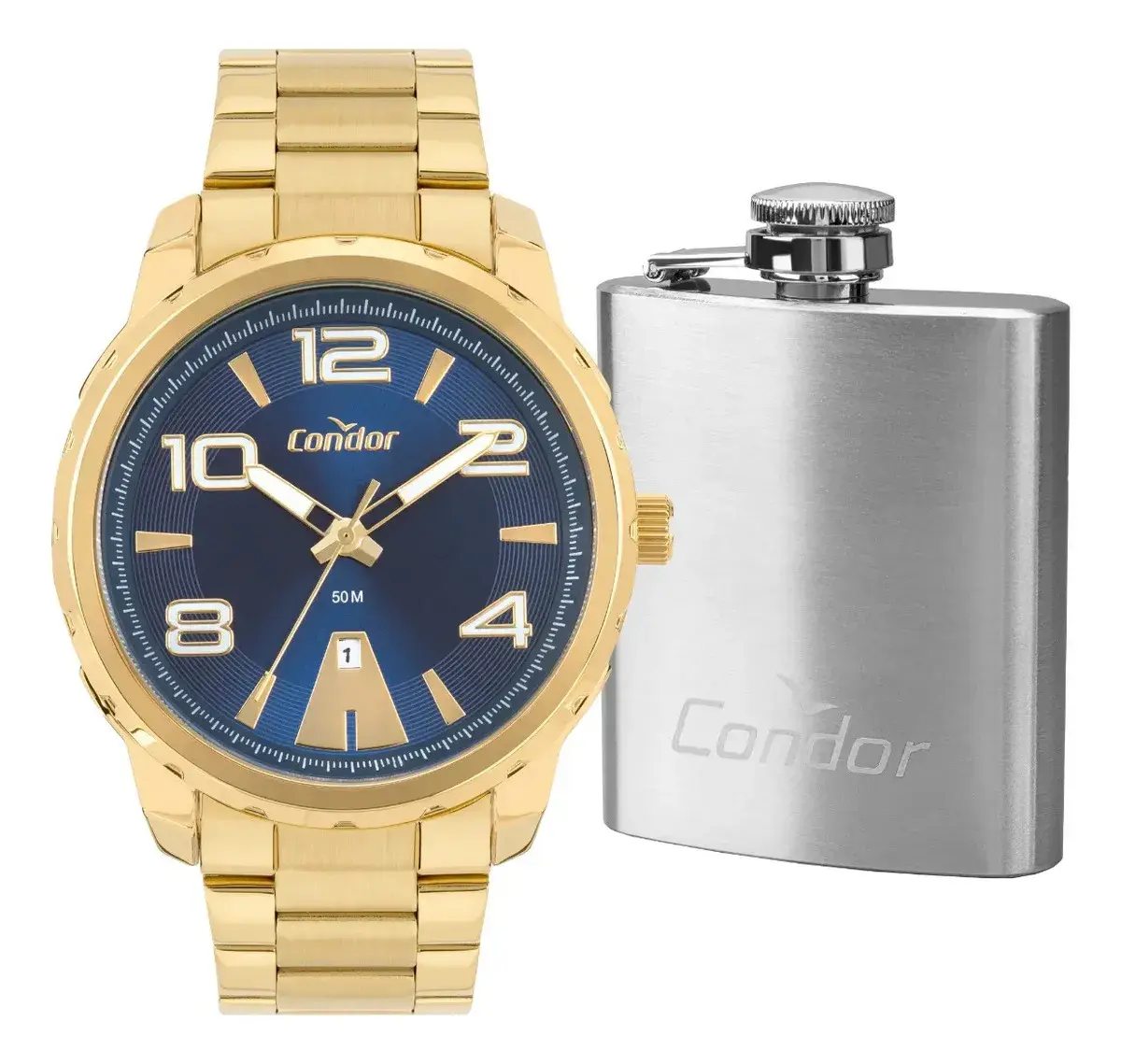 Kit Relógio Condor Masculino Dourado Aço Co2115myj/k4a Dourado Azul