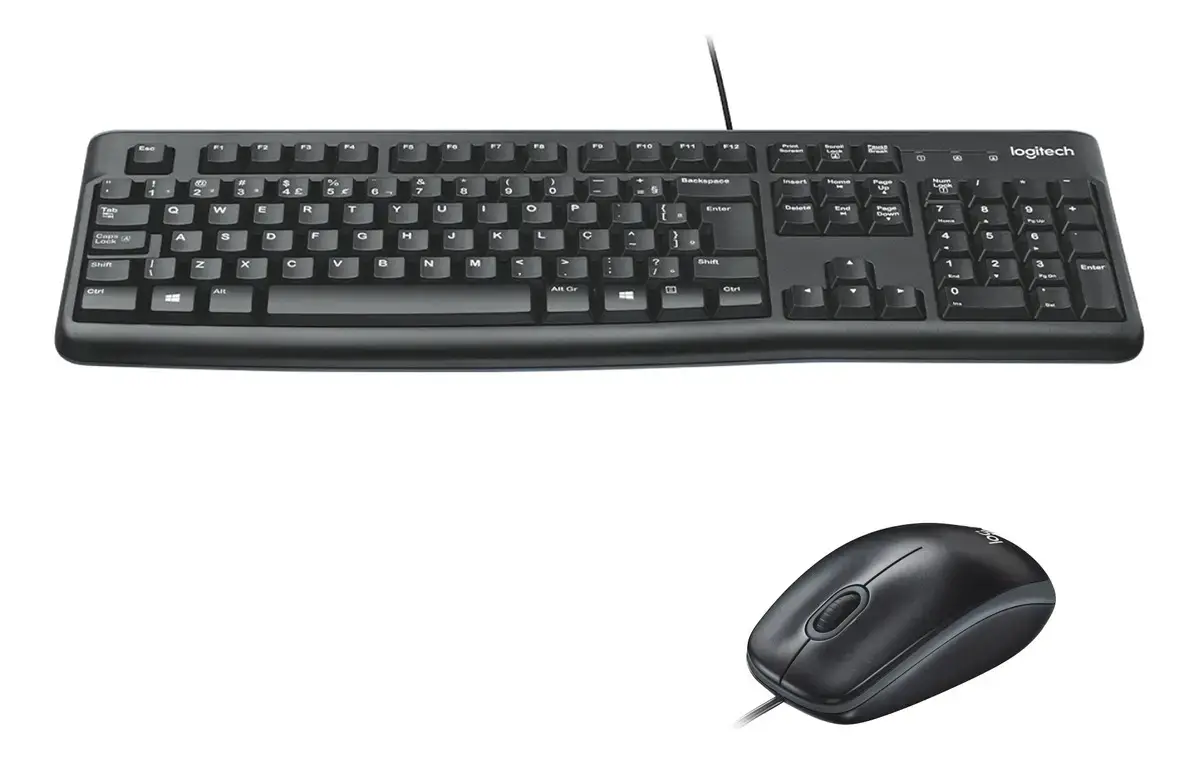 Combo Teclado e Mouse com fio USB Logitech MK120 Layout ABNT2
