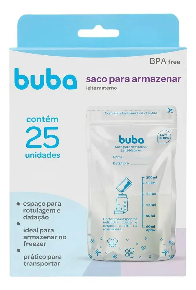 Kit 25 Sacos Para Armazenar e Congelar Leite Materno - Buba