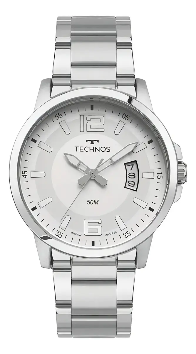 Relógio Technos Racer Prata Aço Inox Resistência Água 50m