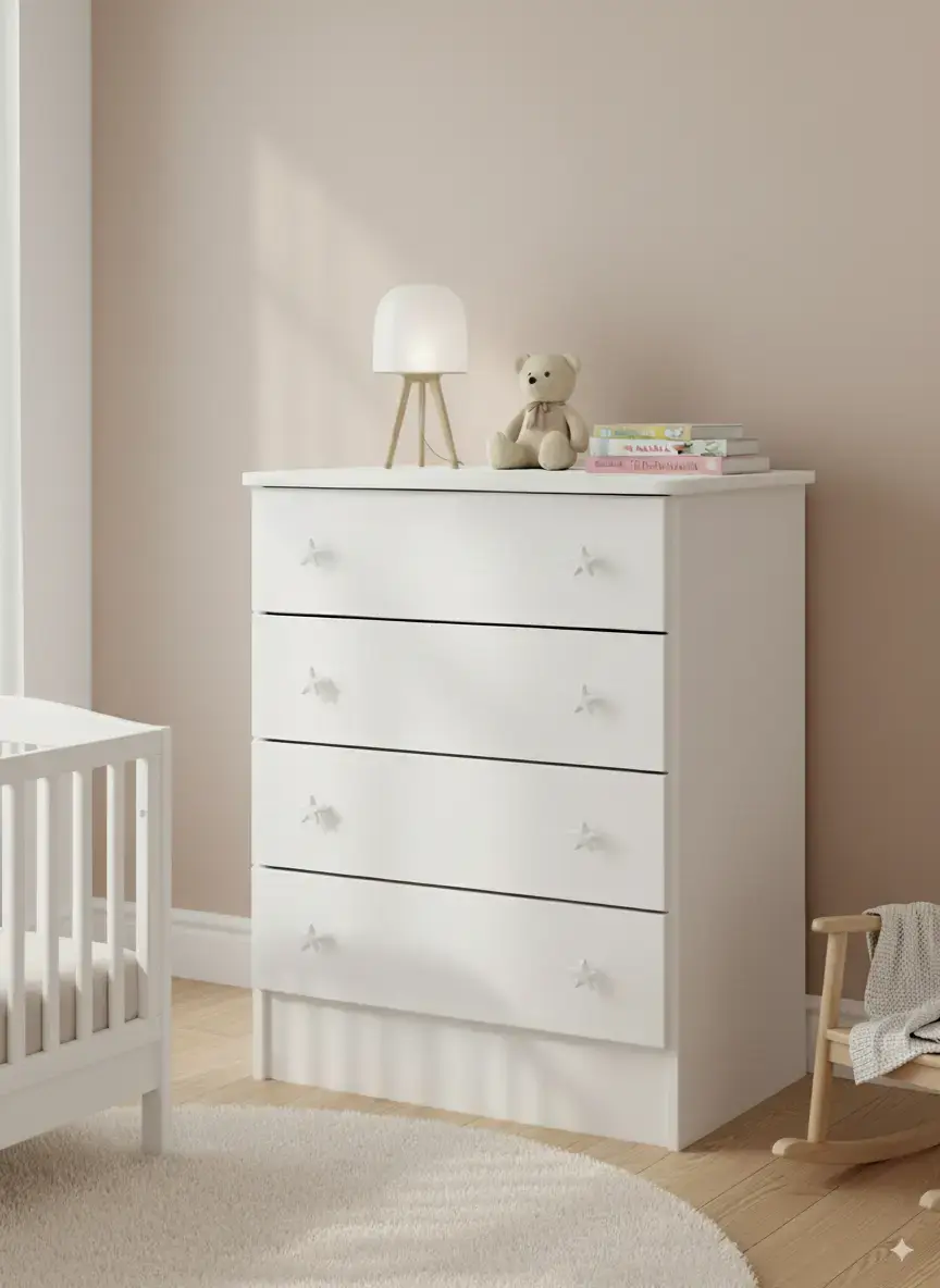 Cômoda Infantil 4 Gavetas Branca Quartinho De Bebê Pratico