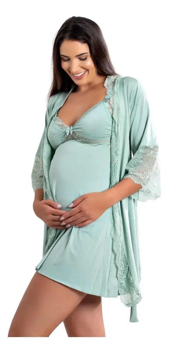 Kit Camisola Amamentação Com Robe Pós Parto