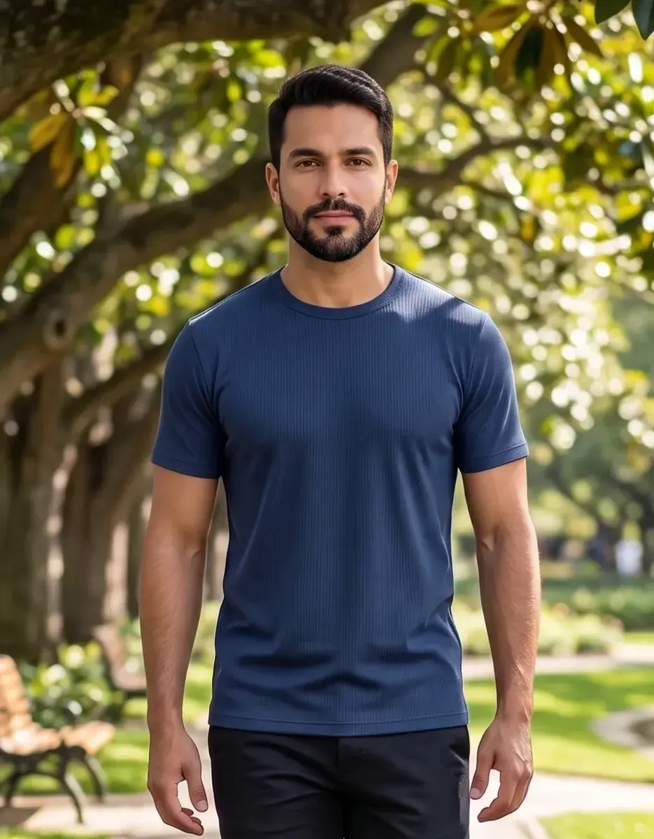 Camiseta Básica Canelada De Algodão Premium Modelo Slim