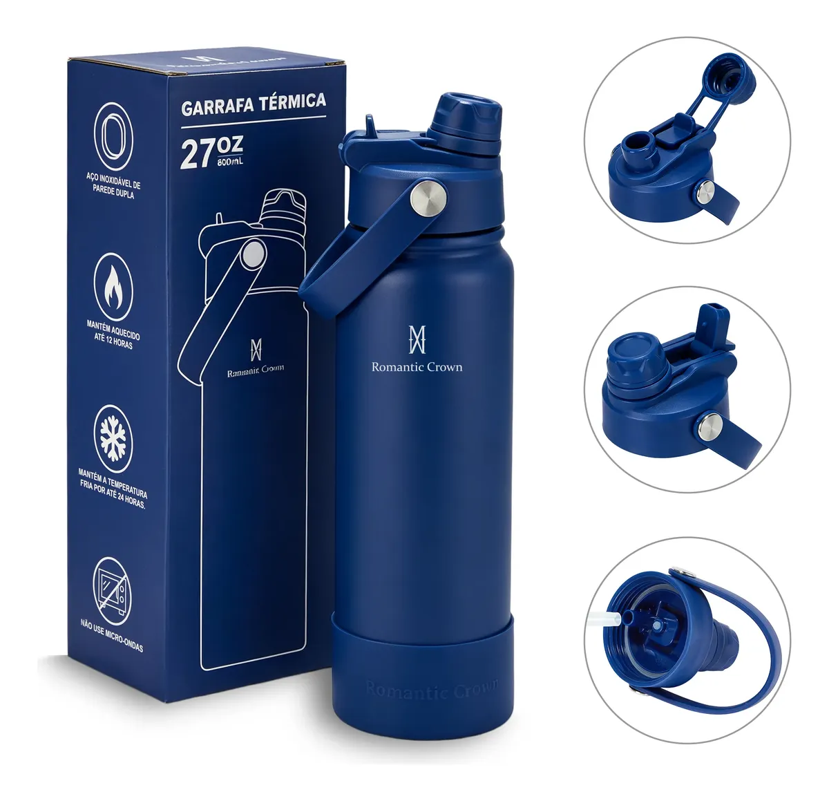 Garrafa Térmica 800ml Inox Bico Duplo Canudo Alça Esporte