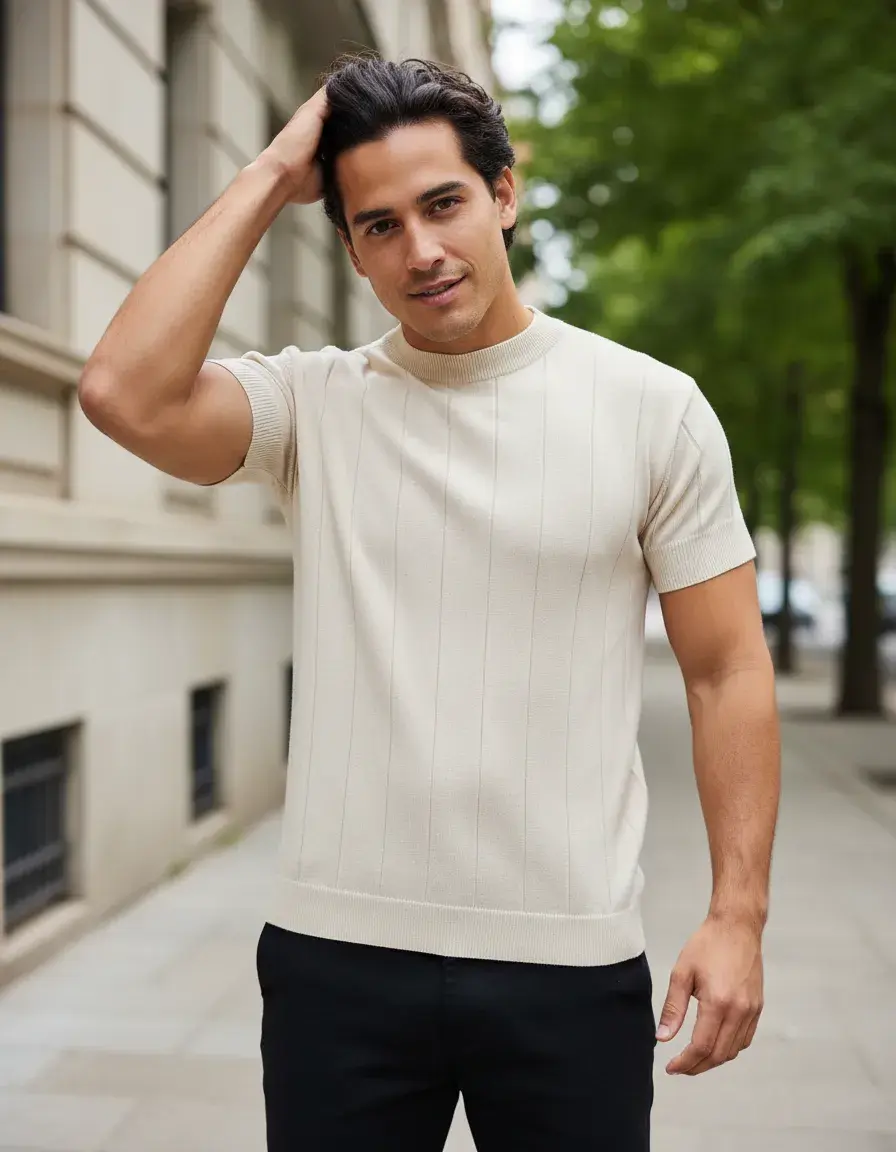 Camiseta Masculina Tricô Modal Premium Canelada Macia Social