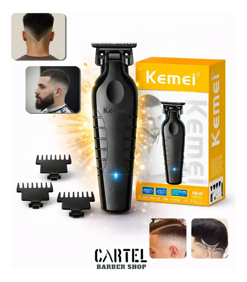 Máquina de Cortar Cabelo Acabamento Pezinho Barba Kemei KM-2299 Sem Fio Profissional Com Carregamento USB
