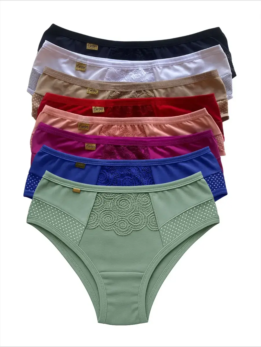 Kit 5 Calcinha Cintura Alta Feminina Cós Alto Conforto