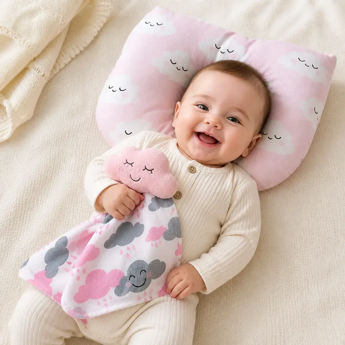 Kit Naninha Pelucia + Travesseiro Bebe Anatomico Almofada