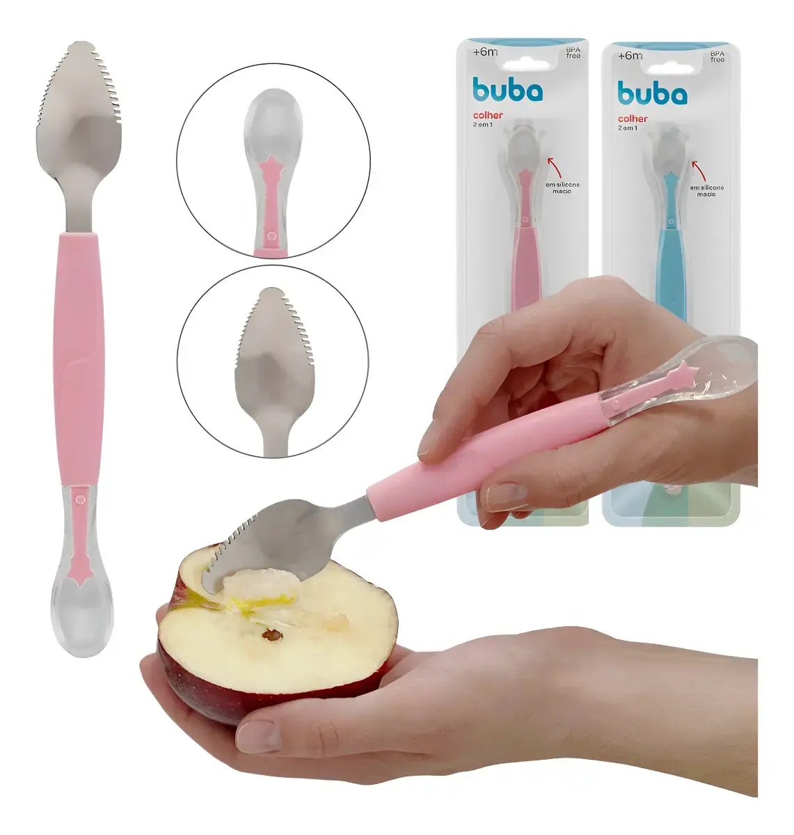 Colher Raspa Fruta Bebê 2 Em 1 Alimentação Criança Buba