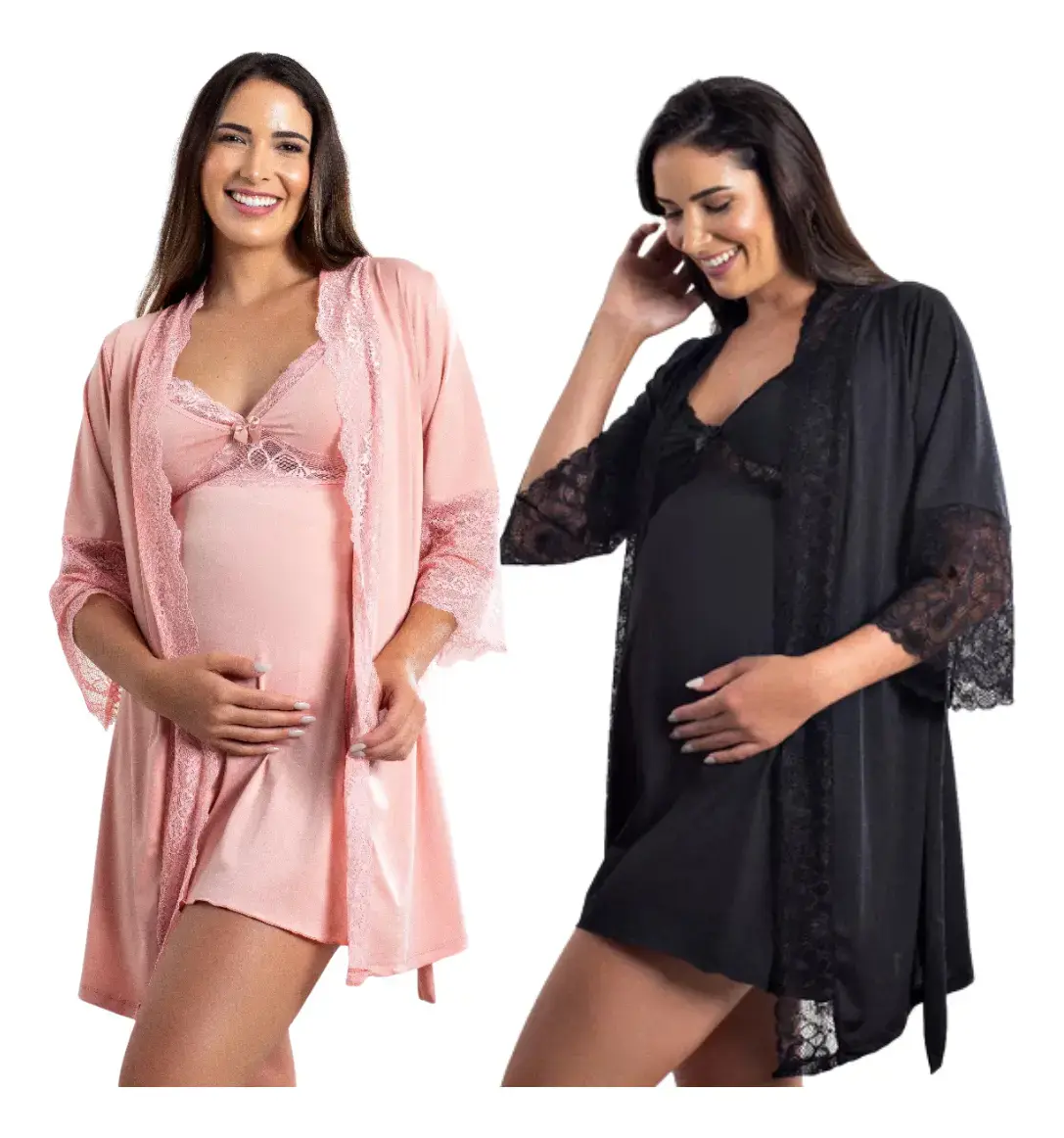 Kit Com 2 Camisola Amamentação E 2 Robes Para Maternidade