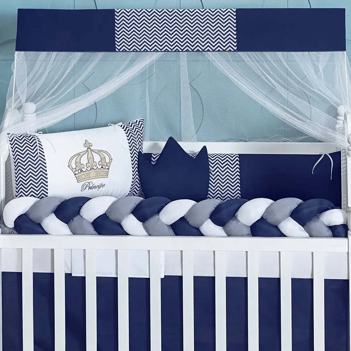 Kit Berço Completo Coroinha Menino Azul Promoção