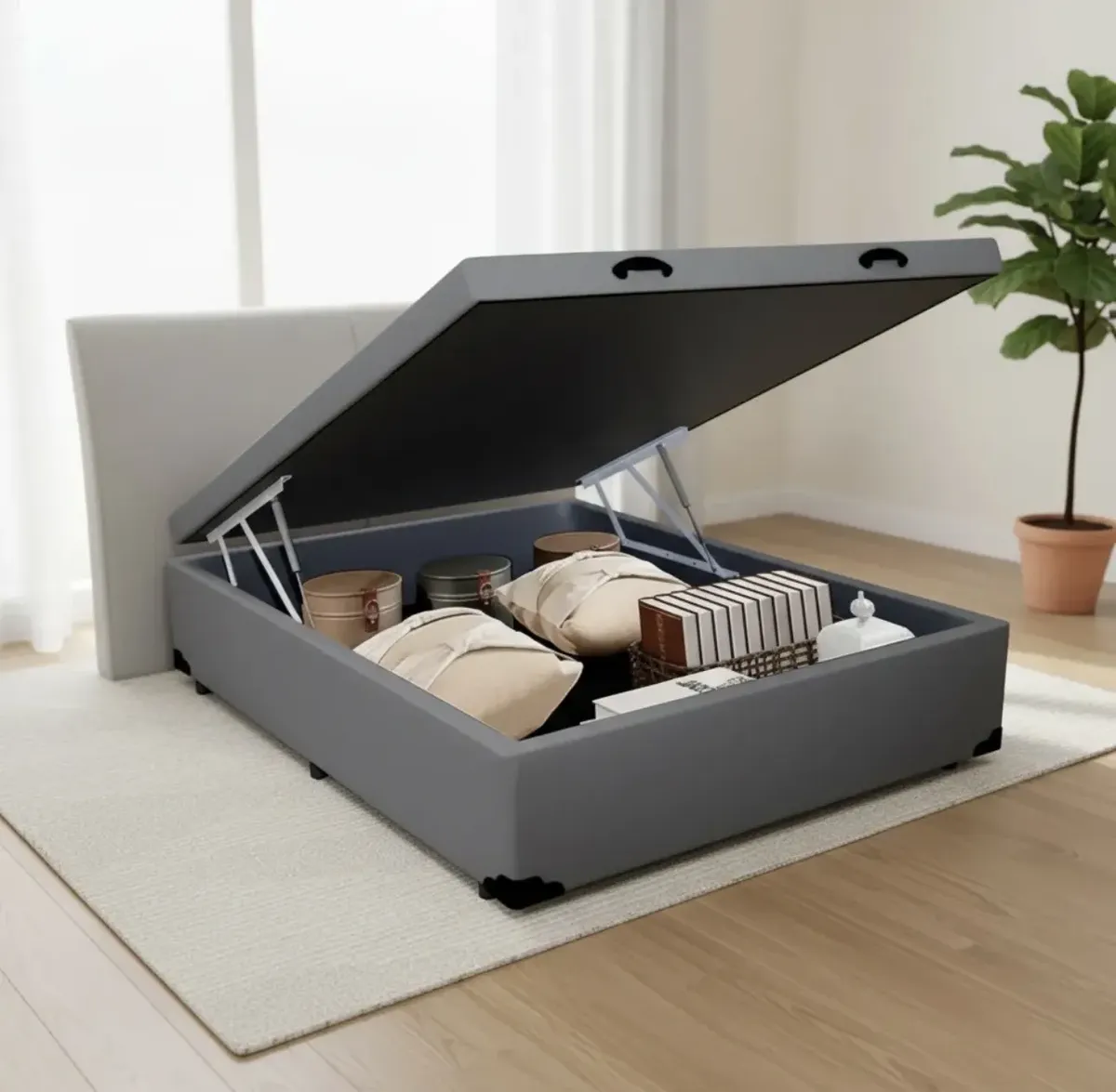 Cama Box Baú Casal Suede 188x138x42 Pistão A Gas