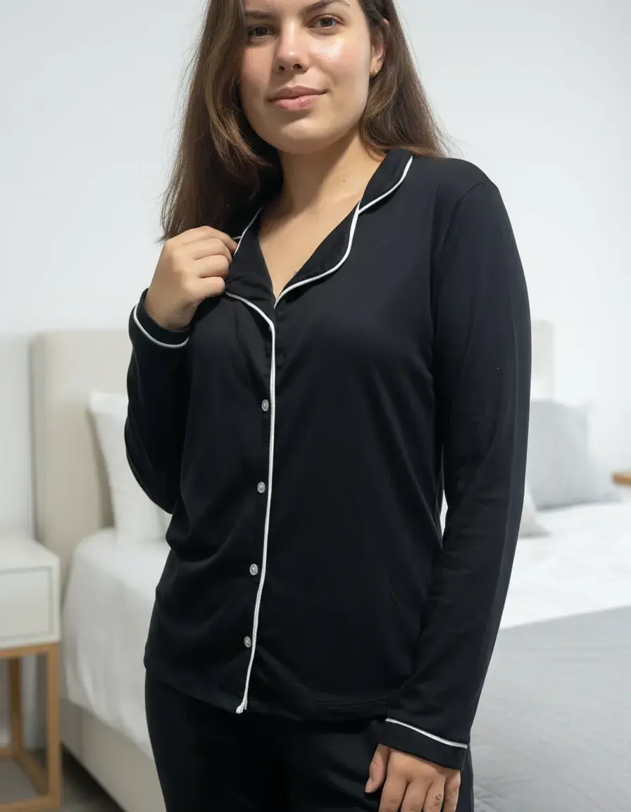 Pijama Longo Feminino Americano Botão Amamentação Gestante
